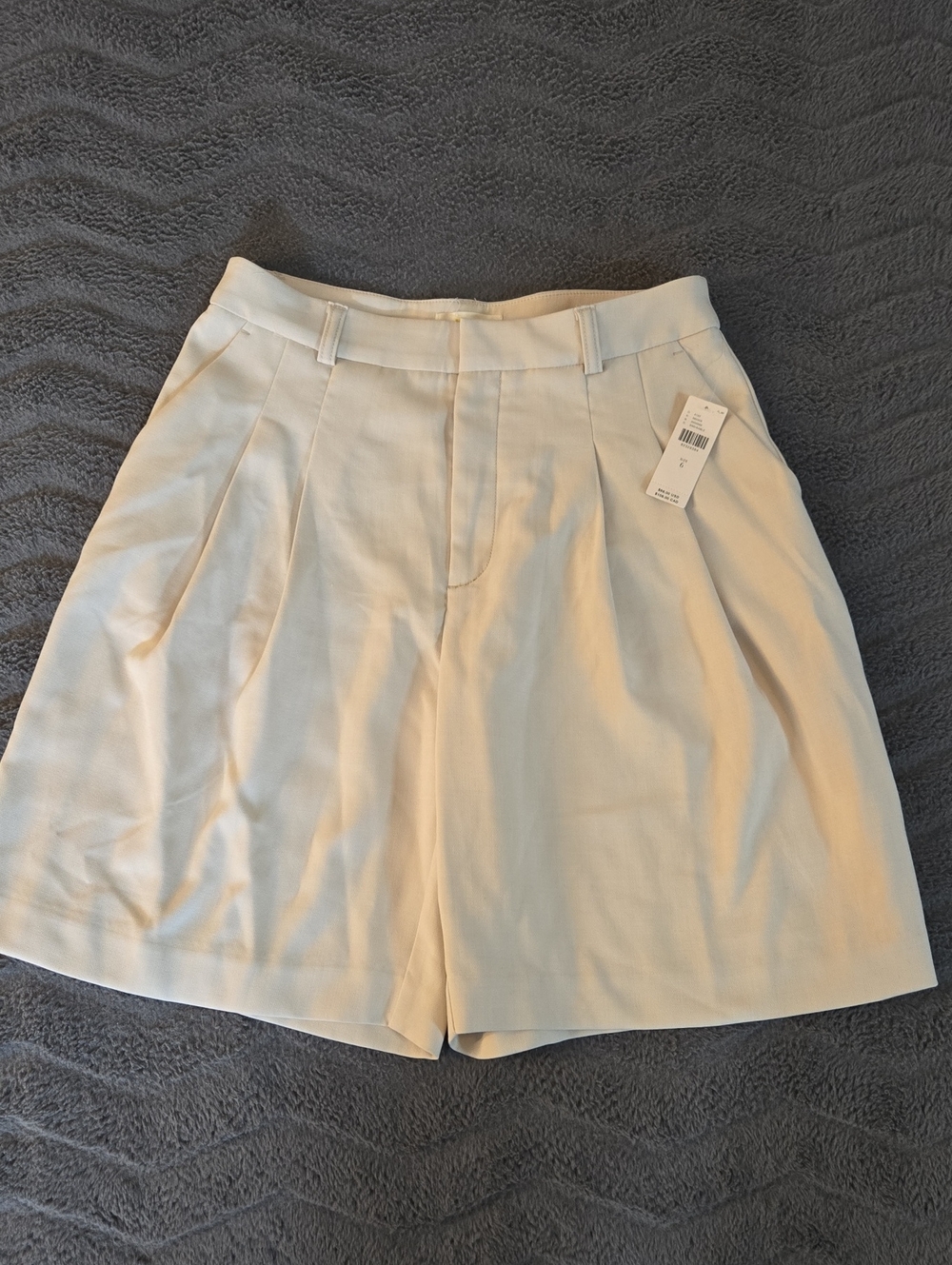 Anthropologie Cream Pleated High-Rise Bermuda Shorts